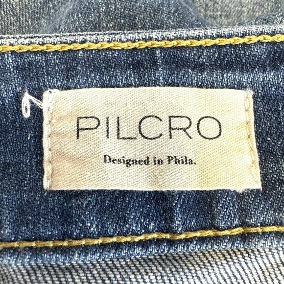Pilcro Anthropologie Jeans The Wanderer Relaxed Blue Denim Size 33 Raw Hem Ankle - Picture 5 of 7